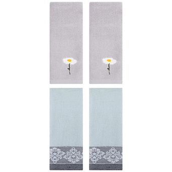 4 pc Floral Pattern Hand Towels, Flower Embroidered Soft Absorbent Towel Set 13"x30"&13"x29"