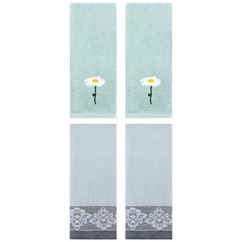 4 pc Floral Pattern Hand Towels, Flower Embroidered Soft Absorbent Towel Set 13"x30"&13"x29"