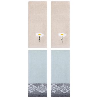 4 pc Floral Pattern Hand Towels, Flower Embroidered Soft Absorbent Towel Set 13"x30"&13"x29"