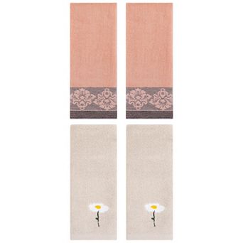 4 pc Floral Pattern Hand Towels, Flower Embroidered Soft Absorbent Towel Set 13"x30"&13"x29"