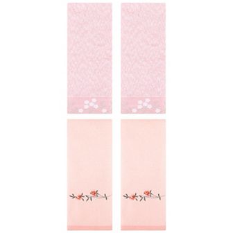 4 pc Cotton Hand Towels for Bathroom, Floral Embroidered Absorbent Hand Towel Set 14"x28"&15"x30"