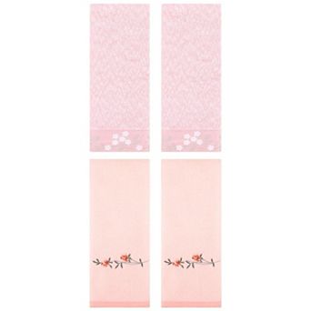 4 pc Cotton Hand Towels for Bathroom, Floral Embroidered Absorbent Hand Towel Set 14"x28"&15"x30"