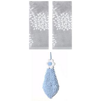 3 pc Cartoon Patten Hand Towels and Hanging Bathroom Hand Towels with Loops Set 6"x15"&14"x30"