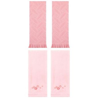 4 pc Floral Embroidered and Jacquard Pattern Cotton Hand Towels, Soft Absorbent Towel Set 13"x29"