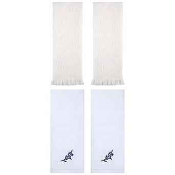 4 pc Floral Embroidered and Jacquard Pattern Cotton Hand Towels, Soft Absorbent Towel Set 13"x29"