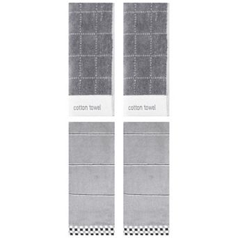 4 pc Checkered Decorative Hand Towels for Bathroom, Soft Hand Towels for Kitchen 14"x30"