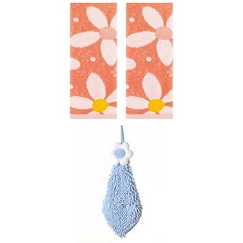 3 pc Floral Pattern Decorative Hand Towels and Hanging Hand Towels with Loops Set 6"x15"&13"x29"