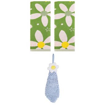3 pc Floral Pattern Decorative Hand Towels and Hanging Hand Towels with Loops Set 6"x15"&13"x29"