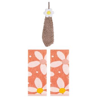 3 pc Floral Pattern Decorative Hand Towels and Hanging Hand Towels with Loops Set 6"x15"&13"x29"