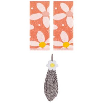 3 pc Floral Pattern Decorative Hand Towels and Hanging Hand Towels with Loops Set 6"x15"&13"x29"