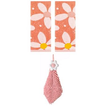3 pc Floral Pattern Decorative Hand Towels and Hanging Hand Towels with Loops Set 6"x15"&13"x29"