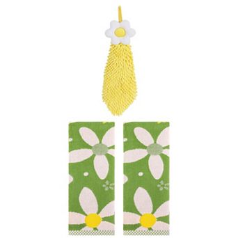 3 pc Floral Pattern Decorative Hand Towels and Hanging Hand Towels with Loops Set 6"x15"&13"x29"