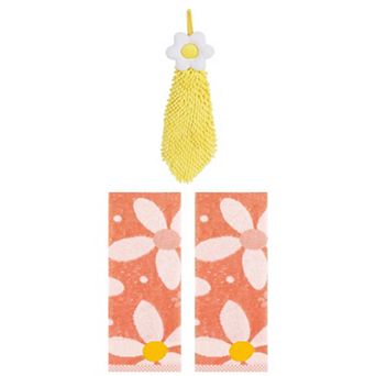 3 pc Floral Pattern Decorative Hand Towels and Hanging Hand Towels with Loops Set 6"x15"&13"x29"