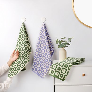 4Pcs Checkered Floral Hand Towels, Cotton Soft Bathroom Towel for Hand Drying 14"x30"&13"x29"
