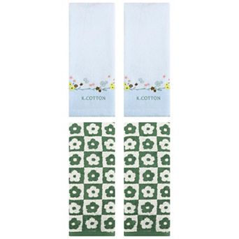 4 pc Checkered Floral Hand Towels, Cotton Soft Bathroom Towel for Hand Drying 14"x30"&13"x29"