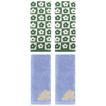 4 pc Floral Hand Towels, Cotton Soft Absorbent Decorative Bathroom Towel Set 14"x30"&14"x31"