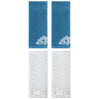 4 pc Floral Embroidered Hand Towels, Pure Cotton Soft Absorbent Towel Set 14"x28"&14"x31"