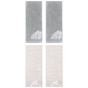4 pc Floral Embroidered Hand Towels, Pure Cotton Soft Absorbent Towel Set 14"x28"&14"x31"