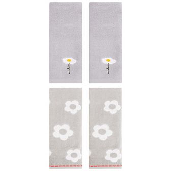 4 pc Floral Pattern Cotton Hand Towels, Flower Embroidered Soft Decorative Towel Set 13"x30"&14"x30"
