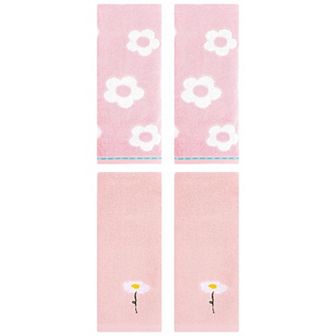 4 pc Floral Pattern Cotton Hand Towels, Flower Embroidered Soft Decorative Towel Set 13"x30"&14"x30"