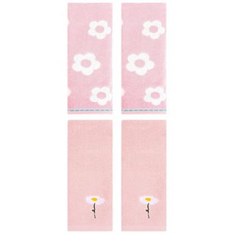 4 pc Floral Pattern Cotton Hand Towels, Flower Embroidered Soft Decorative Towel Set 13"x30"&14"x30"