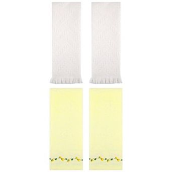 4 pc Floral Embroidered and Jacquard Pattern Soft Absorbent Hand Towels for Bathroom 13"x29"