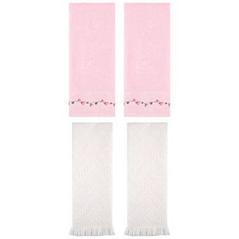 4 pc Floral Embroidered and Jacquard Pattern Soft Absorbent Hand Towels for Bathroom 13"x29"
