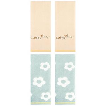 4 pc Cute Floral Pattern Hand Towel Set, Cotton Soft Absorbent Towels 14"x30"&15"x30"