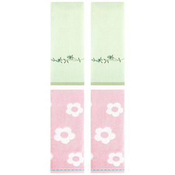4 pc Cute Floral Pattern Hand Towel Set, Cotton Soft Absorbent Towels 14"x30"&15"x30"