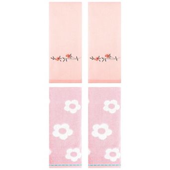 4 pc Cute Floral Pattern Hand Towel Set, Cotton Soft Absorbent Towels 14"x30"&15"x30"