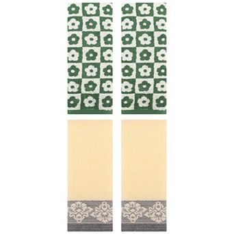 4 pc Checkered Floral Hand Towels, Soft Absorbent Decorative Towel for Bathroom 14"x30"&13"x29"