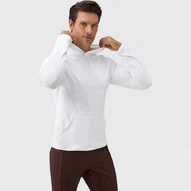 Men's Long Sleeve Pullover Hoodie with Front Kangaroo Pocket and Athletic Fit