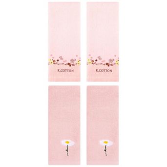 4 pc Floral Pattern Cotton Hand Towels, Soft Absorbent Towel Set for Bathroom, Spa 13"x30"&13"x29"