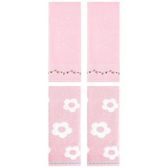 4 pc Cute Floral Hand Towels, Soft Absorbent Decorative Towel for Bathroom Spa Gym 14"x30"&13"x29"
