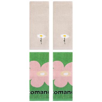 4 pc Floral Pattern Cotton Hand Towels Flower Embroidered Absorbent Towel Set for Bathroom 13"x30"