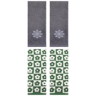 4 pc Checkered Floral Hand Towels, Cotton Bathroom Towel for Hand Drying 14"x30"&13"x30"