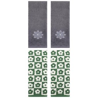 4 pc Checkered Floral Hand Towels, Cotton Bathroom Towel for Hand Drying 14"x30"&13"x30"