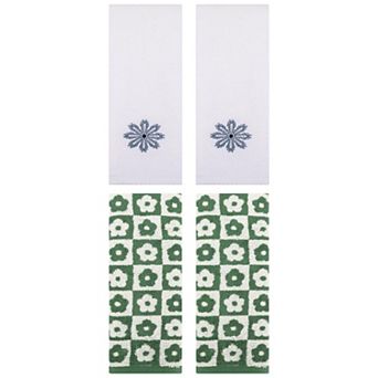 4 pc Checkered Floral Hand Towels, Cotton Bathroom Towel for Hand Drying 14"x30"&13"x30"