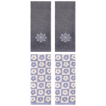 4 pc Checkered Floral Hand Towels, Cotton Bathroom Towel for Hand Drying 14"x30"&13"x30"