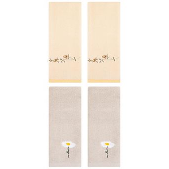 4 pc Floral Pattern Cotton Hand Towels, Soft Absorbent Towel Set for Bathroom 13"x30"&15"x30"