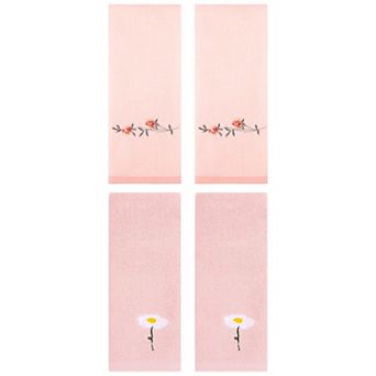 4 pc Floral Pattern Cotton Hand Towels, Soft Absorbent Towel Set for Bathroom 13"x30"&15"x30"