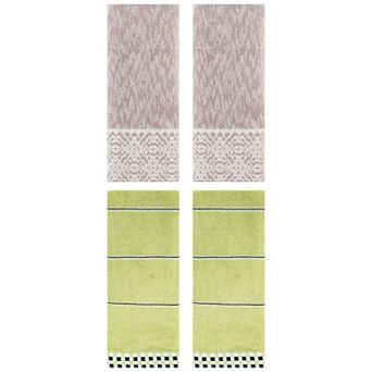 4 pc Geometry and Striped Pattern Hand Towels, Absorbent Soft Decorative Towel 14"x30"&13"x28"