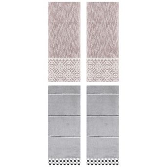 4 pc Geometry and Striped Pattern Hand Towels, Absorbent Soft Decorative Towel 14"x30"&13"x28"