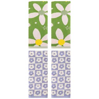 4 pc Checkered Floral Hand Towels, Cotton Absorbent Decorative Towel for Bathroom 14"x30"&13"x29"