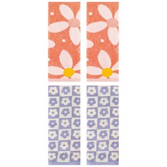 4 pc Checkered Floral Hand Towels, Cotton Absorbent Decorative Towel for Bathroom 14"x30"&13"x29"