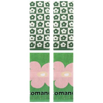 4 pc Checkered Floral Hand Towels, Cotton Soft Absorbent Decorative Bathroom Towel 14"x30"&13"x30"