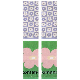 4 pc Checkered Floral Hand Towels, Cotton Soft Absorbent Decorative Bathroom Towel 14"x30"&13"x30"