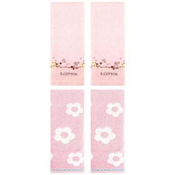 4 pc Flower Pattern Hand Towel Set, Cotton Soft Absorbent Towel for Bathroom 14"x30"&13"x29"