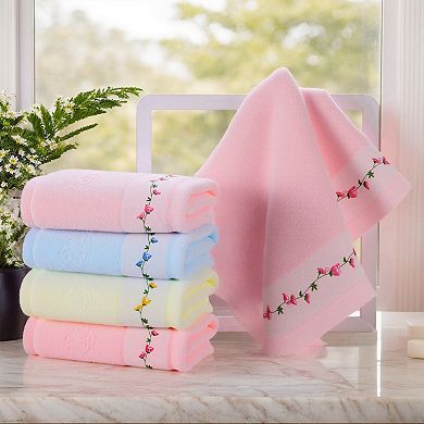 4Pcs Floral Embroidered Hand Towels for Bathroom, Soft Absorbent Towel 13"x29"