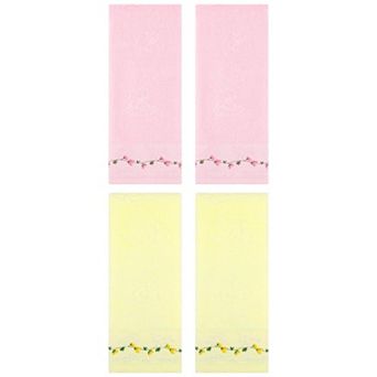 4 pc Floral Embroidered Hand Towels for Bathroom, Soft Absorbent Towel 13"x29"